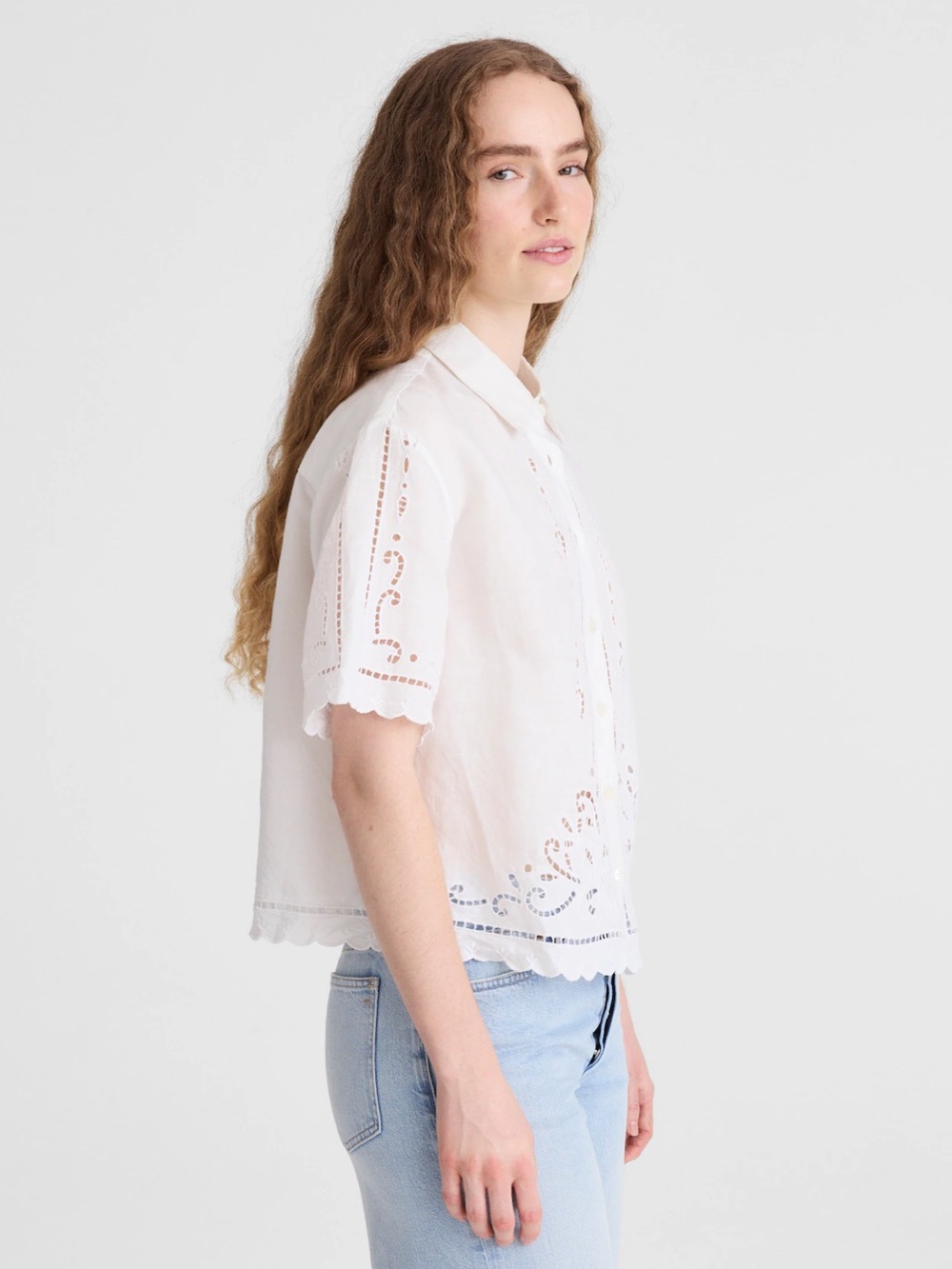 Madewell White Eyelet Boxy Crop Button-Front Shirt Size Small NWT OA388 - Picture 3 of 16